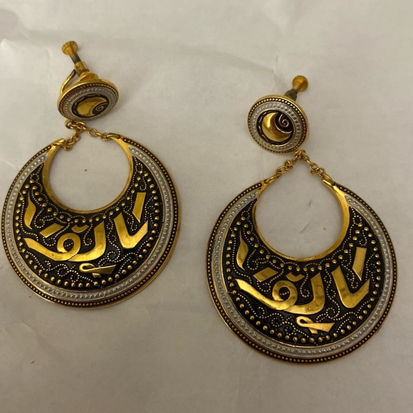 103)*Vintage* Rare damascene earrings - Picture 1 of 6